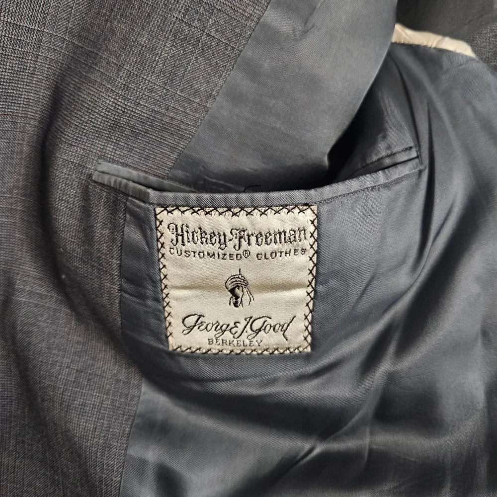 Vtg Hickey Freeman Mens Gray Glen Plaid Suit George J Good Berkeley Wool 42R 32W